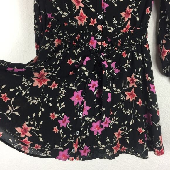 Free People Lighten Up Black Floral Long Sleeve Button Aline Mini Dress XS - Picture 9 of 14